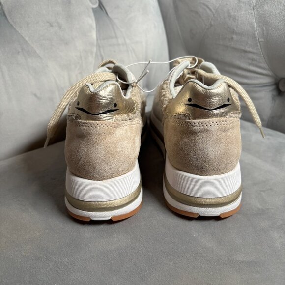 Voile Blanche Beige Sherpa Suede & Metallic Gold Sneakers – Women’s 7.5 - Picture 5 of 8